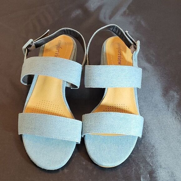 BRAND NEW COMFORTVIEW ANKLE STRAP OPEN TOES  BLUE JEAN MATERIALS SANDAL - Picture 4 of 16
